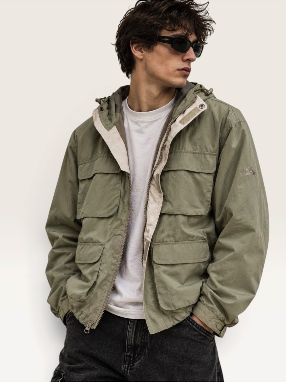 Kuwalla Tee Olive Green Military Utility Jacket Hooded Lightweight Zip Front M
